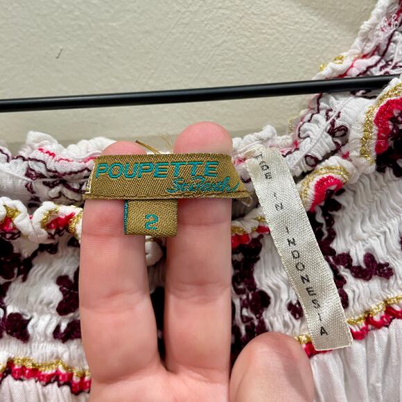 Poupette St. Barth White Embroidered Off the Shoulder Top - Size: 2 - Picture 3 of 7